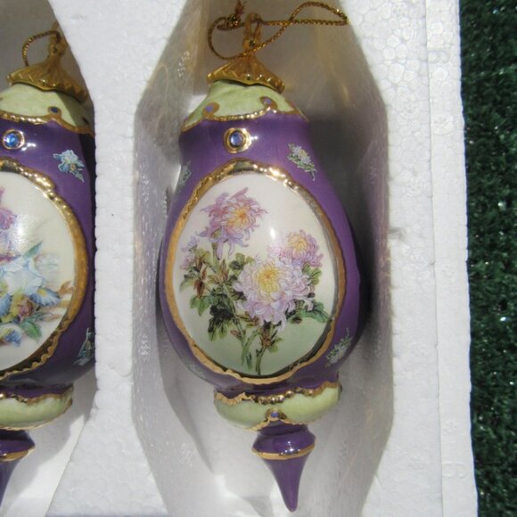 3 Bradford Editions Lena Liu Forever Flowers Christmas Ornaments Irises Poppies - Picture 4 of 9